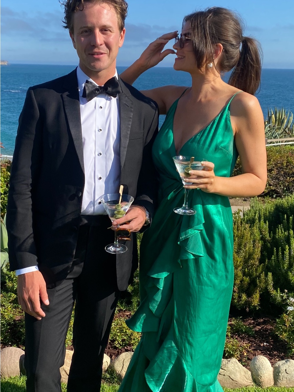 Lovers + Friends Emerald Green Formal Dress with Ruffle Detail